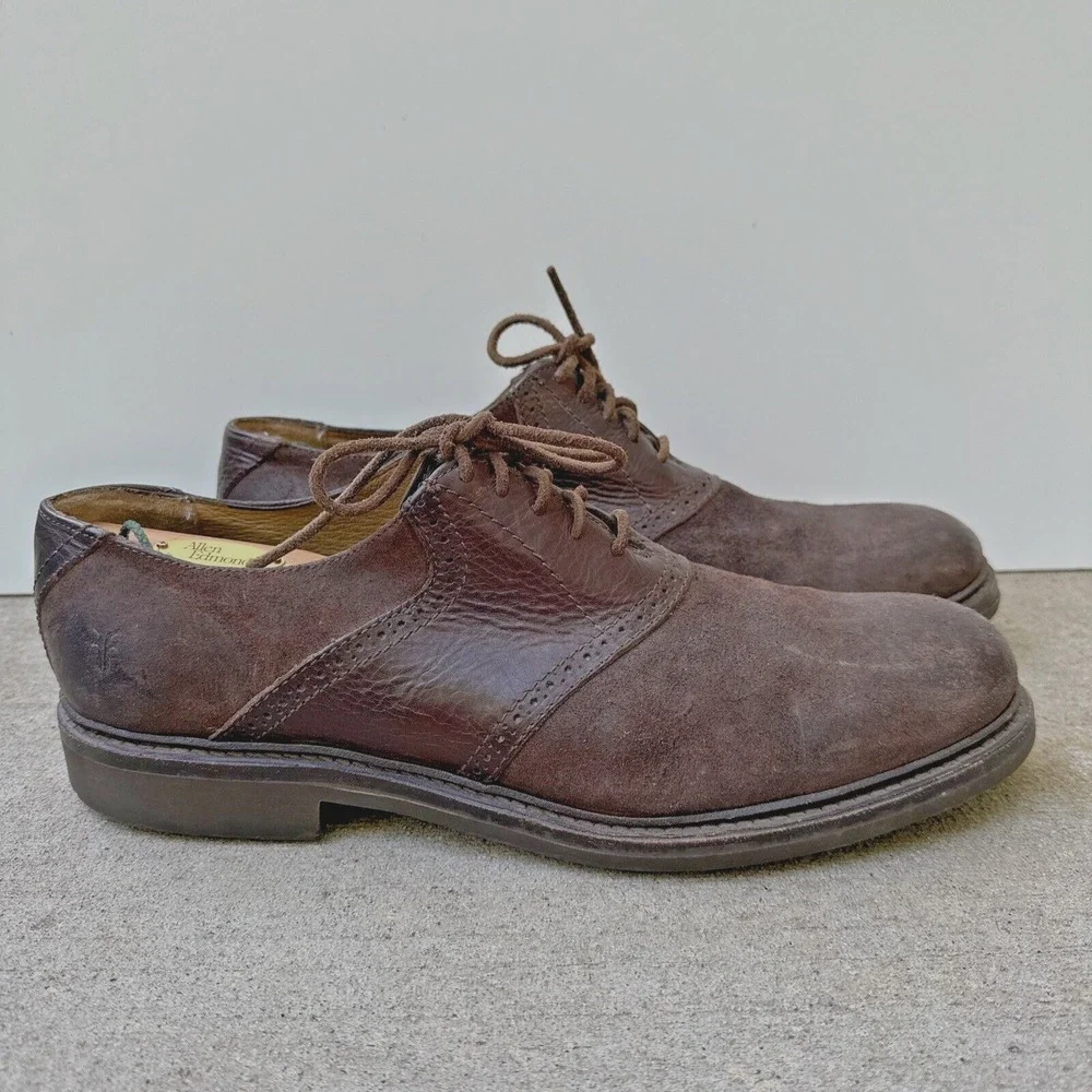Frye Saddle Oxford Shoes Brown Suede Leather 84100 Casual Lace Up Mens Size 13D
